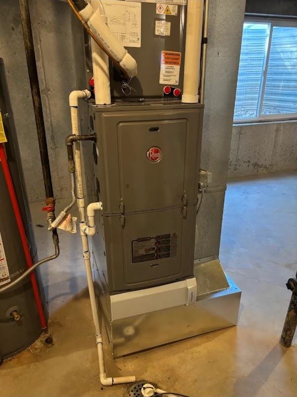 Rheem furnace install in a finished basement